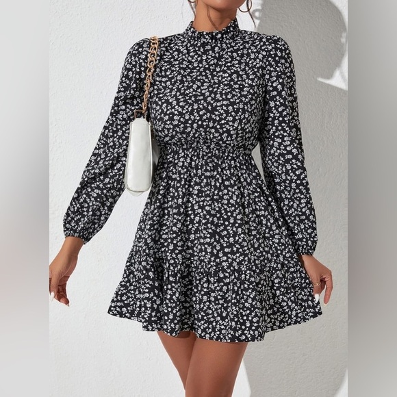 Floral Black Mini Dress - Picture 2 of 9